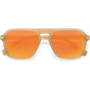 imageSOJOS Retro Aviator Polarized Sunglasses for Men Women Trendy Vintage Square Pilot Mens Shades SJ2370Yellow Frame Orange Lens