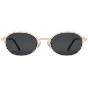 imageSOJOS Retro Trendy Oval Polarized Sunglasses Womens Mens 80s 90s Chic Small Round Metal Frame Sunnies SJ1260GoldGrey