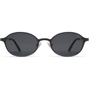 imageSOJOS Retro Trendy Oval Polarized Sunglasses Womens Mens 80s 90s Chic Small Round Metal Frame Sunnies SJ1260Matt BlackGrey