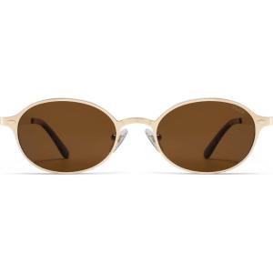 imageSOJOS Retro Trendy Oval Polarized Sunglasses Womens Mens 80s 90s Chic Small Round Metal Frame Sunnies SJ1260Shiny GoldBrown