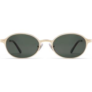 imageSOJOS Retro Trendy Oval Polarized Sunglasses Womens Mens 80s 90s Chic Small Round Metal Frame Sunnies SJ1260Shiny GoldGreen