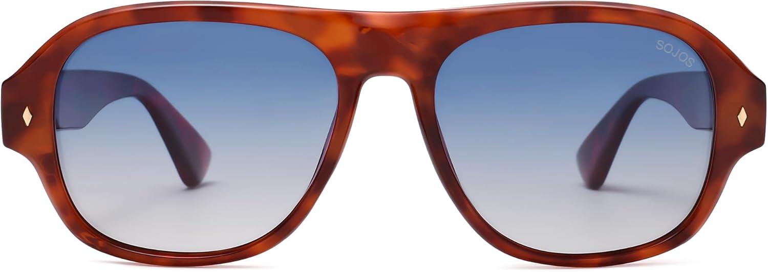 imageSOJOS Polarized Aviator Square Sunglasses for Women Men 90s Retro Vintage Oval Shades UV400 Lens SJ2395Red BrowntortoiseBlue Grading