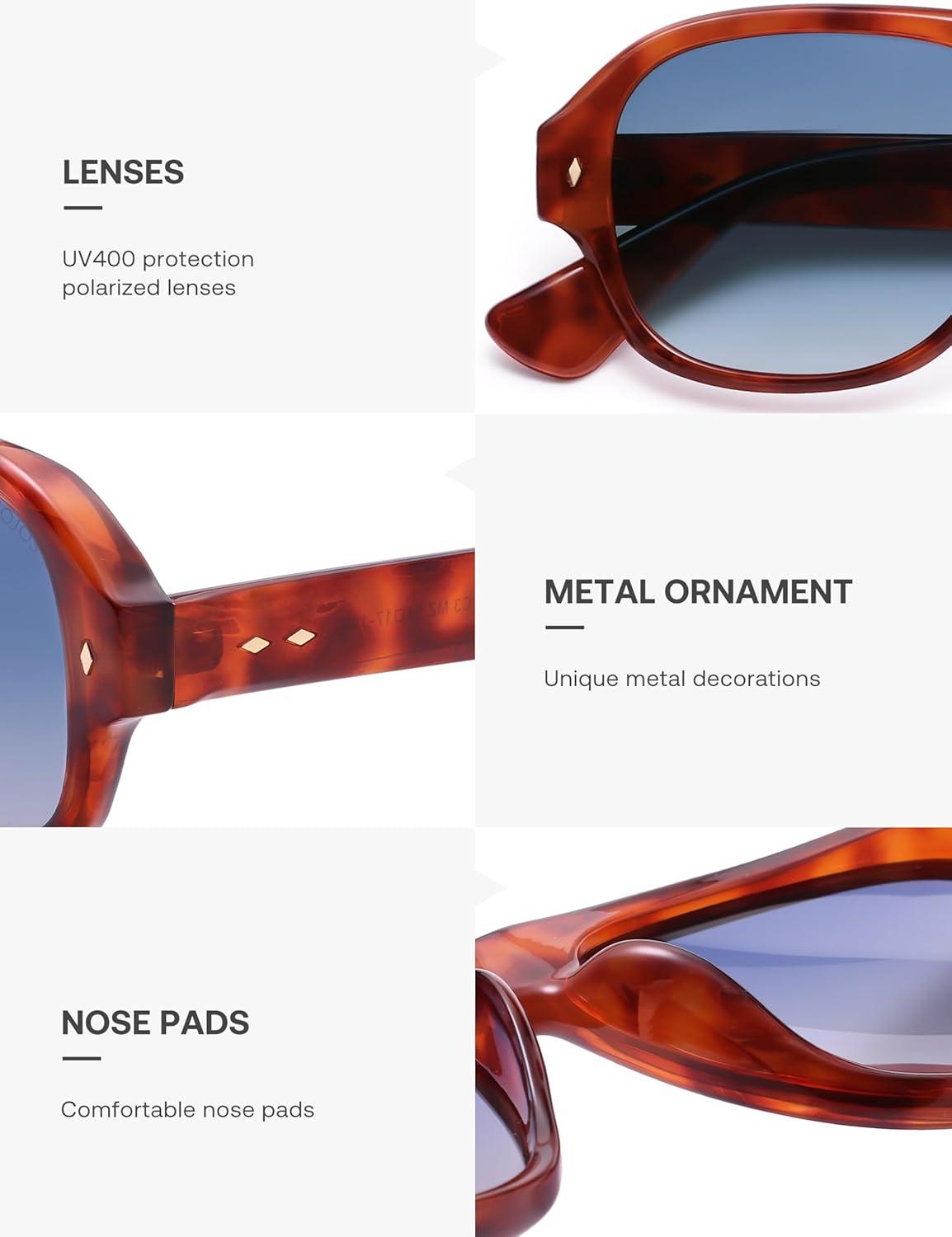 imageSOJOS Polarized Aviator Square Sunglasses for Women Men 90s Retro Vintage Oval Shades UV400 Lens SJ2395Red BrowntortoiseBlue Grading