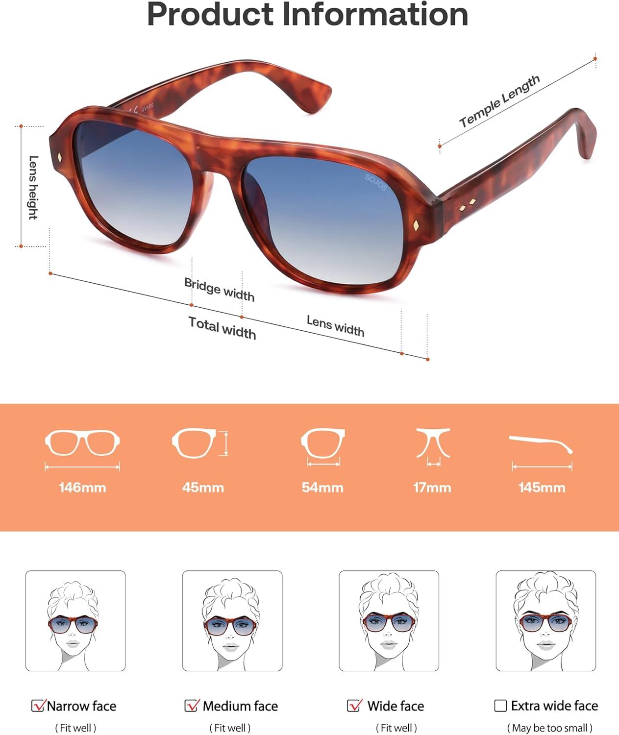 imageSOJOS Polarized Aviator Square Sunglasses for Women Men 90s Retro Vintage Oval Shades UV400 Lens SJ2395Red BrowntortoiseBlue Grading