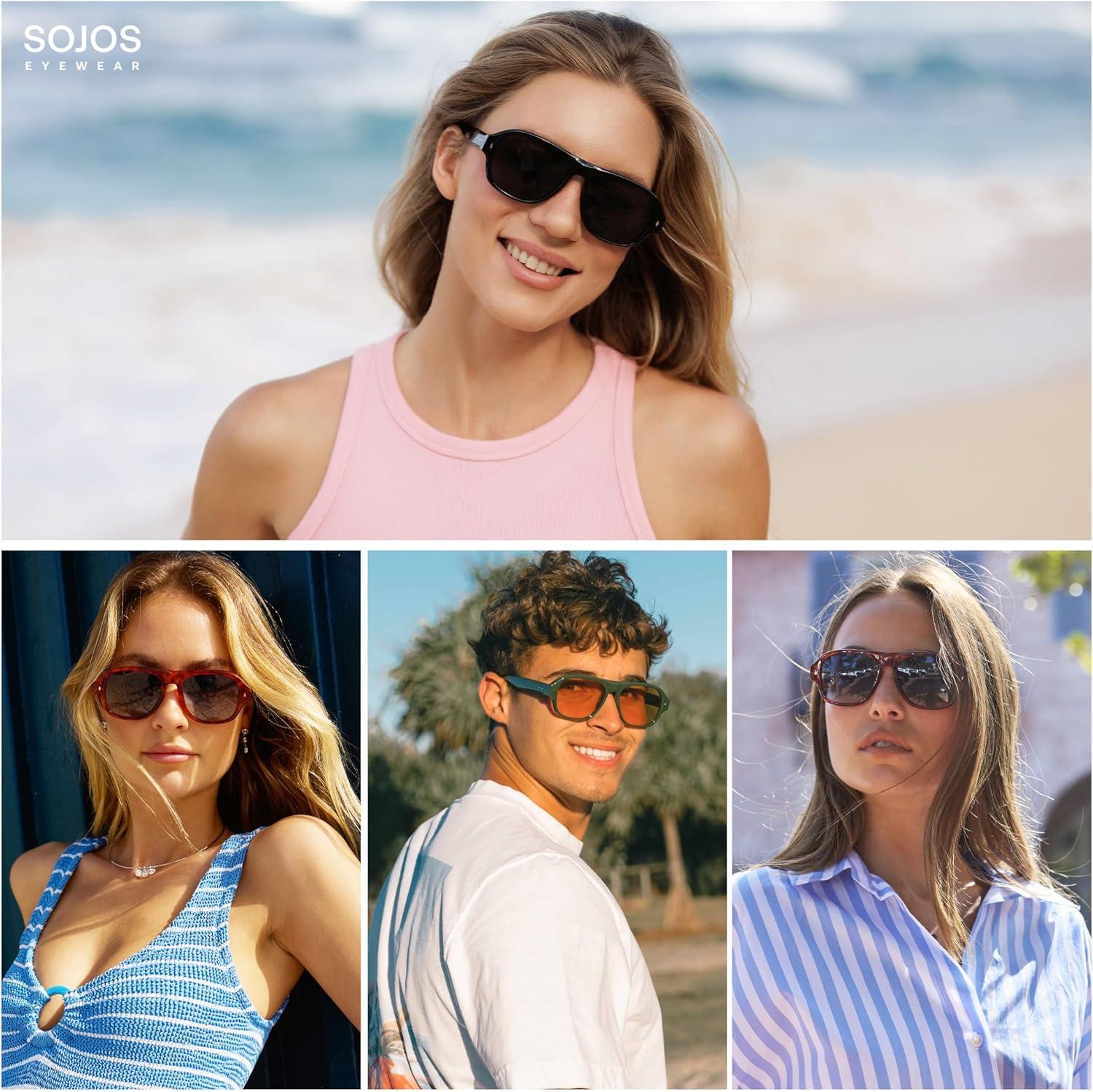 imageSOJOS Polarized Aviator Square Sunglasses for Women Men 90s Retro Vintage Oval Shades UV400 Lens SJ2395TortoiseBrown Grading