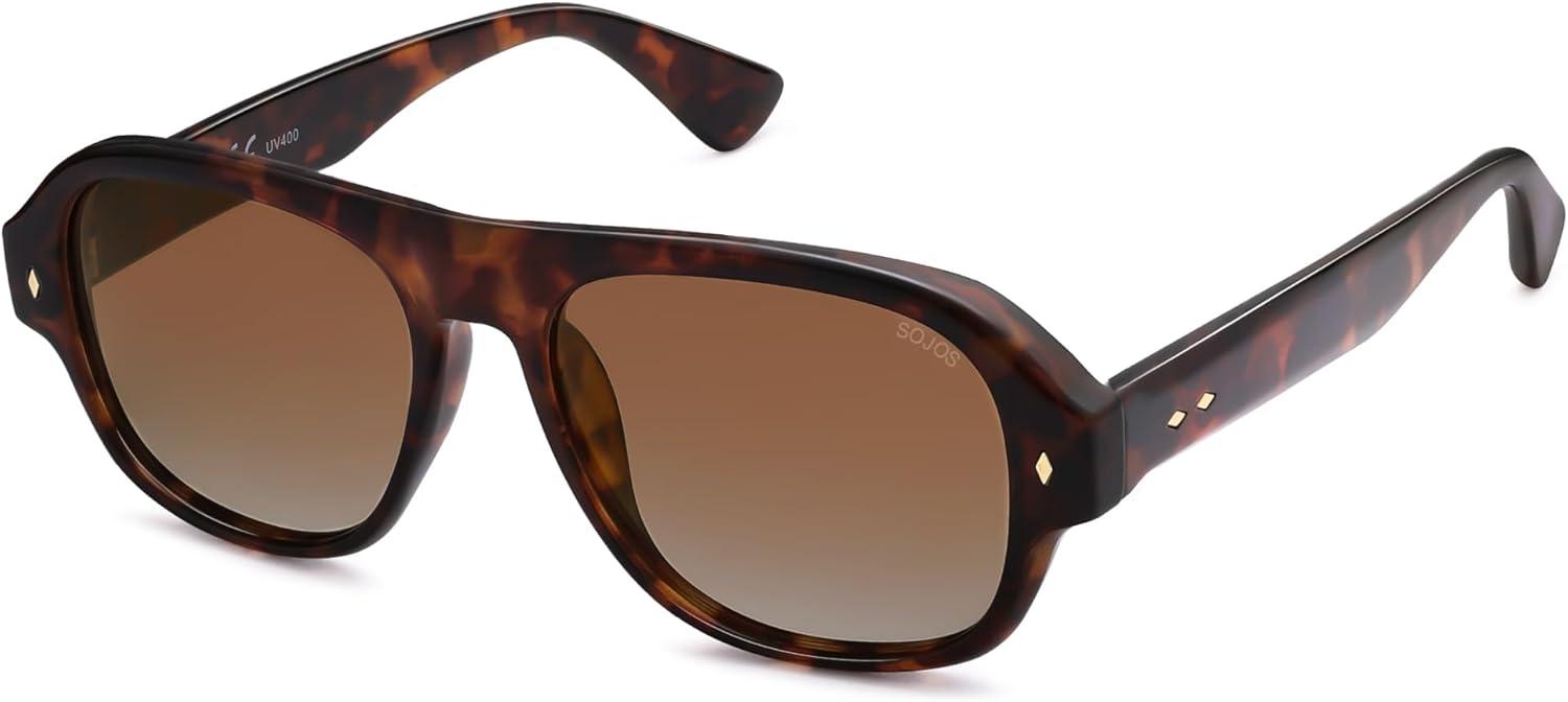 imageSOJOS Polarized Aviator Square Sunglasses for Women Men 90s Retro Vintage Oval Shades UV400 Lens SJ2395TortoiseBrown Grading
