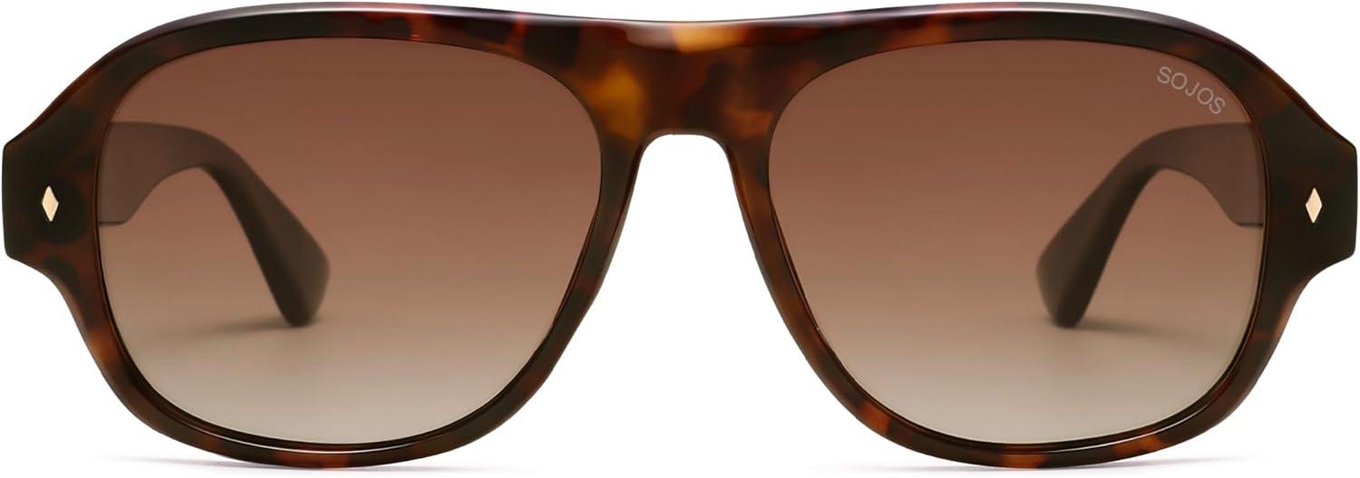 imageSOJOS Polarized Aviator Square Sunglasses for Women Men 90s Retro Vintage Oval Shades UV400 Lens SJ2395TortoiseBrown Grading