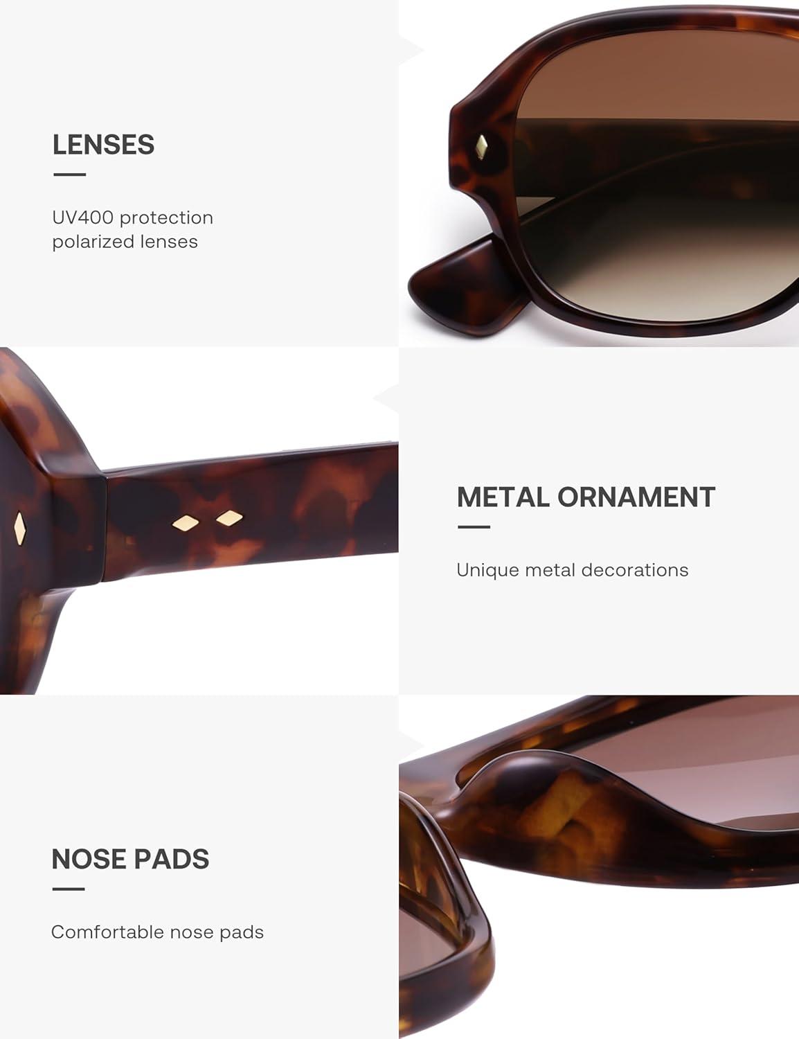 imageSOJOS Polarized Aviator Square Sunglasses for Women Men 90s Retro Vintage Oval Shades UV400 Lens SJ2395TortoiseBrown Grading