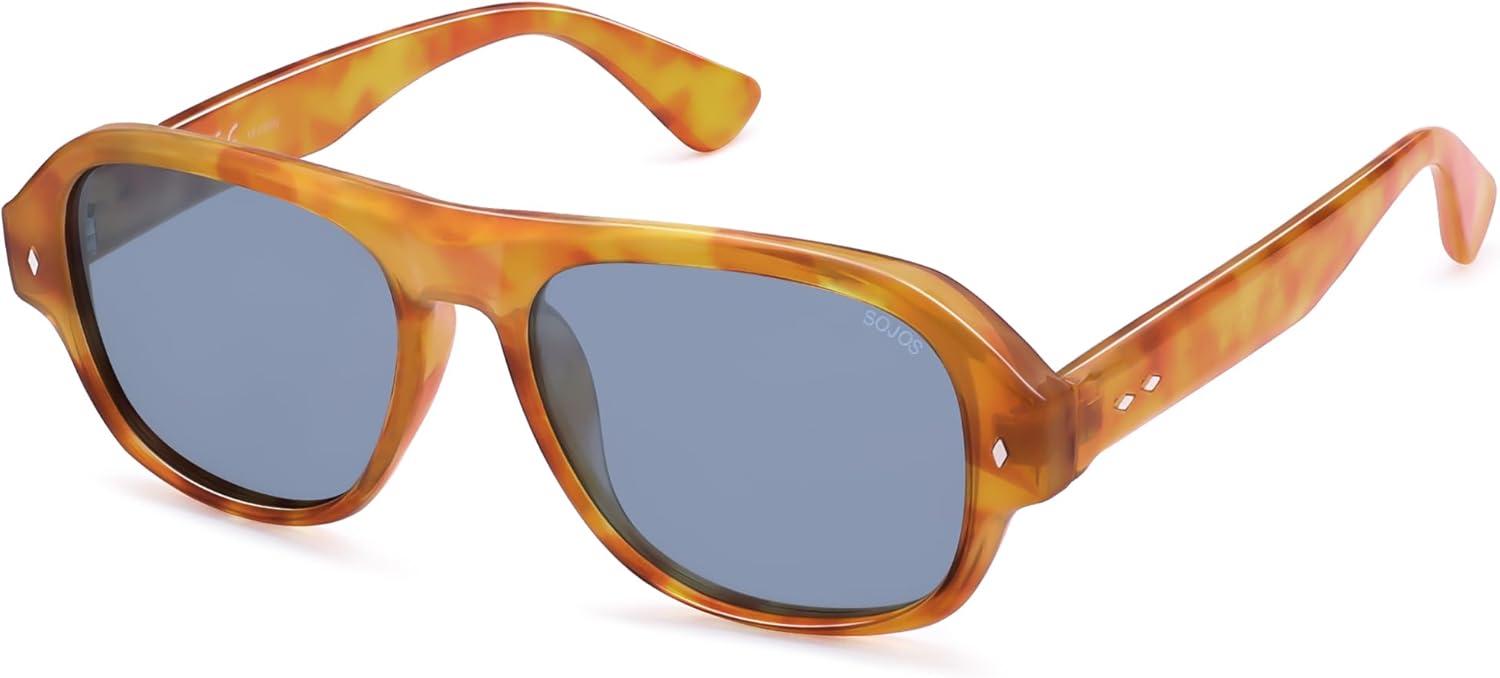 imageSOJOS Polarized Aviator Square Sunglasses for Women Men 90s Retro Vintage Oval Shades UV400 Lens SJ2395Yellow TortoiseBlue