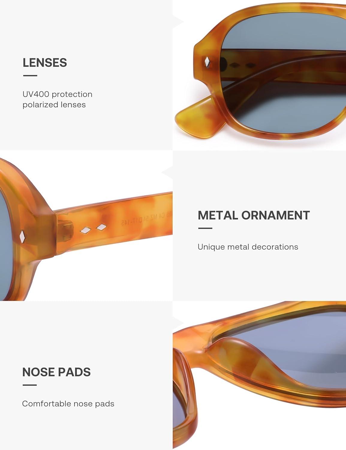 imageSOJOS Polarized Aviator Square Sunglasses for Women Men 90s Retro Vintage Oval Shades UV400 Lens SJ2395Yellow TortoiseBlue