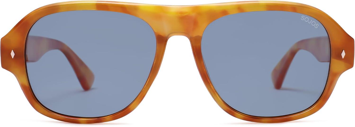 imageSOJOS Polarized Aviator Square Sunglasses for Women Men 90s Retro Vintage Oval Shades UV400 Lens SJ2395Yellow TortoiseBlue
