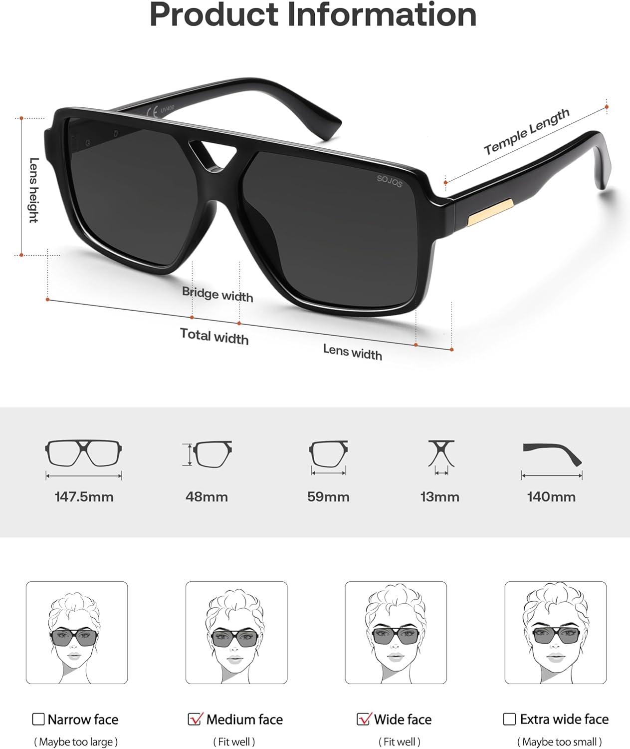 imageSOJOS Retro Oversized Square Polarized Sunglasses for Women and Men Vintage Shades Classic Large Sun Glasses SJ2618BlackGrey