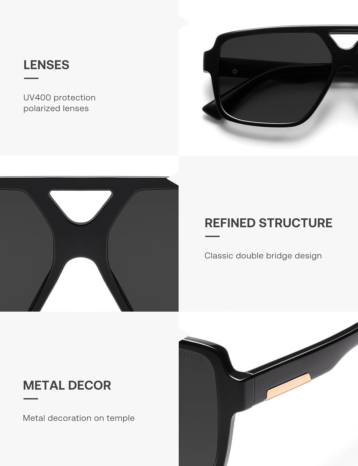 imageSOJOS Retro Oversized Square Polarized Sunglasses for Women and Men Vintage Shades Classic Large Sun Glasses SJ2618BlackGrey