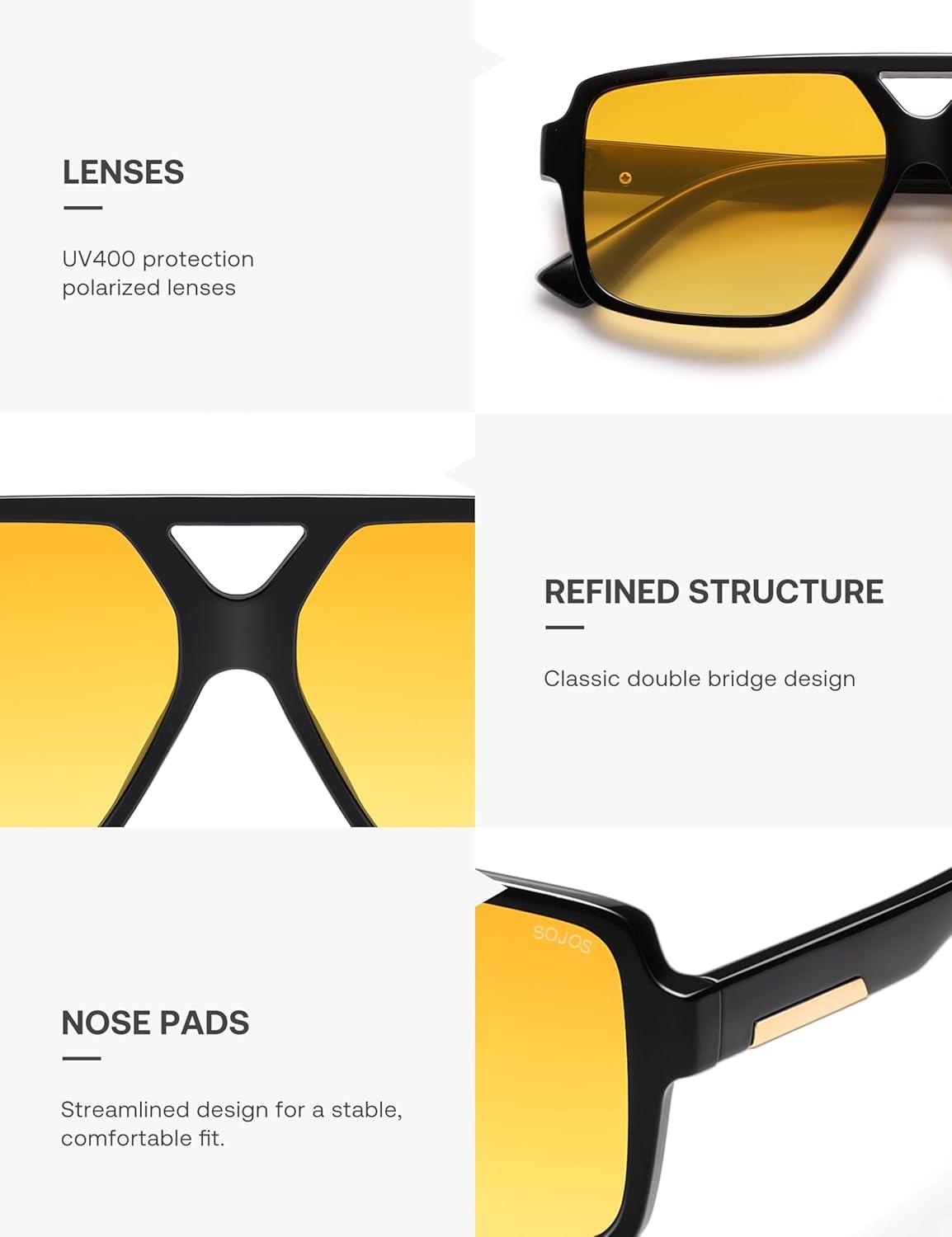 imageSOJOS Retro Oversized Square Polarized Sunglasses for Women and Men Vintage Shades Classic Large Sun Glasses SJ2618BlackYellow