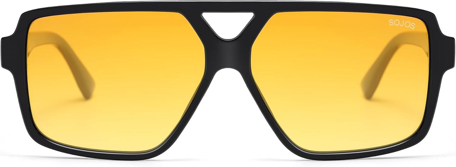 imageSOJOS Retro Oversized Square Polarized Sunglasses for Women and Men Vintage Shades Classic Large Sun Glasses SJ2618BlackYellow