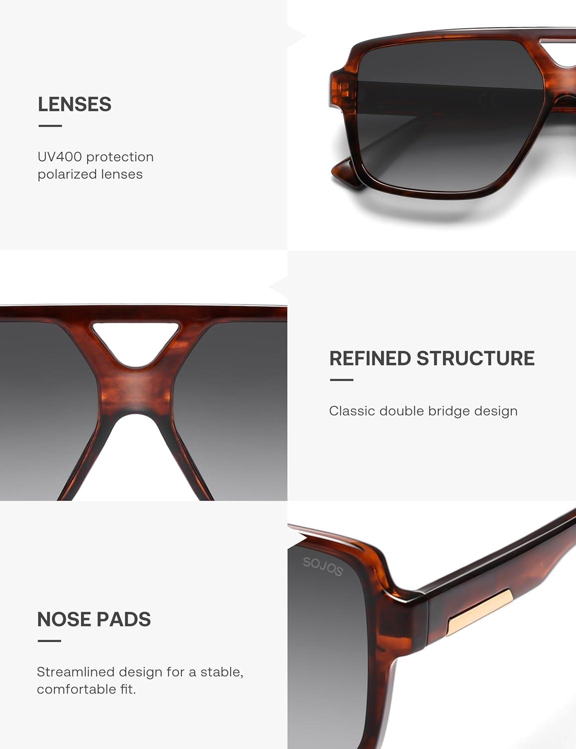 imageSOJOS Retro Oversized Square Polarized Sunglasses for Women and Men Vintage Shades Classic Large Sun Glasses SJ2618Striped BrownGradient Grey