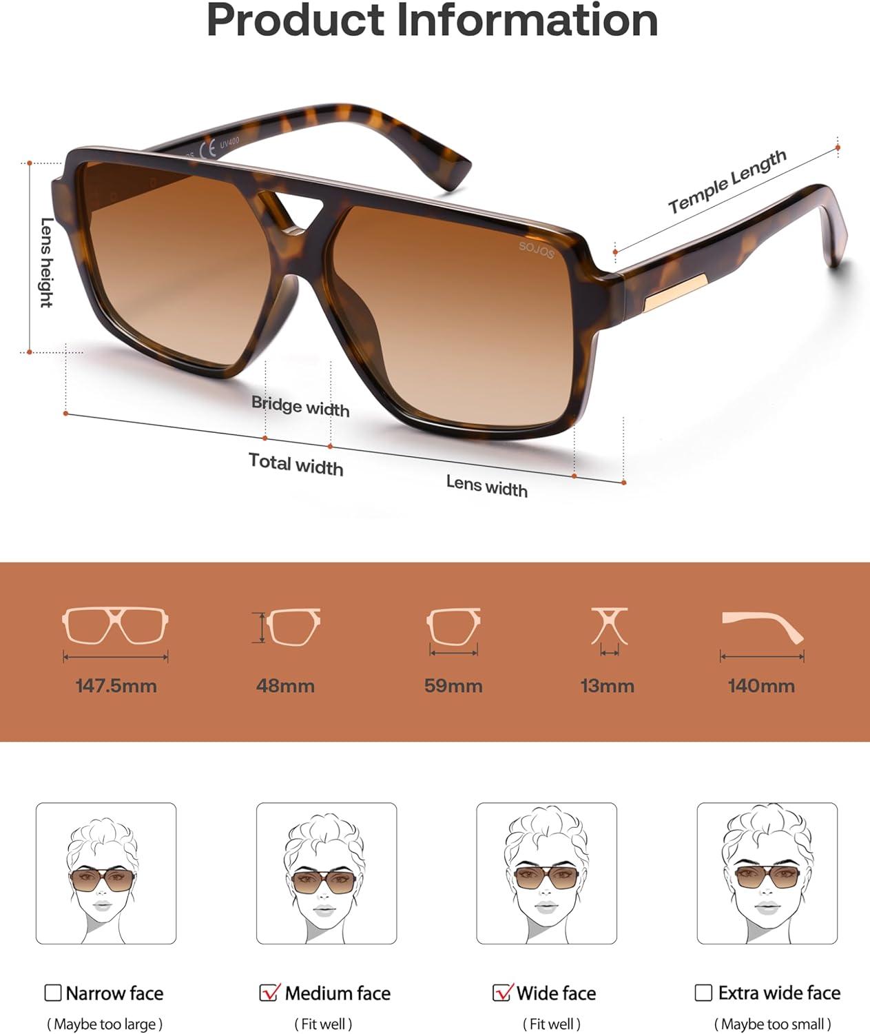 imageSOJOS Retro Oversized Square Polarized Sunglasses for Women and Men Vintage Shades Classic Large Sun Glasses SJ2618TortoiseGradient Brown