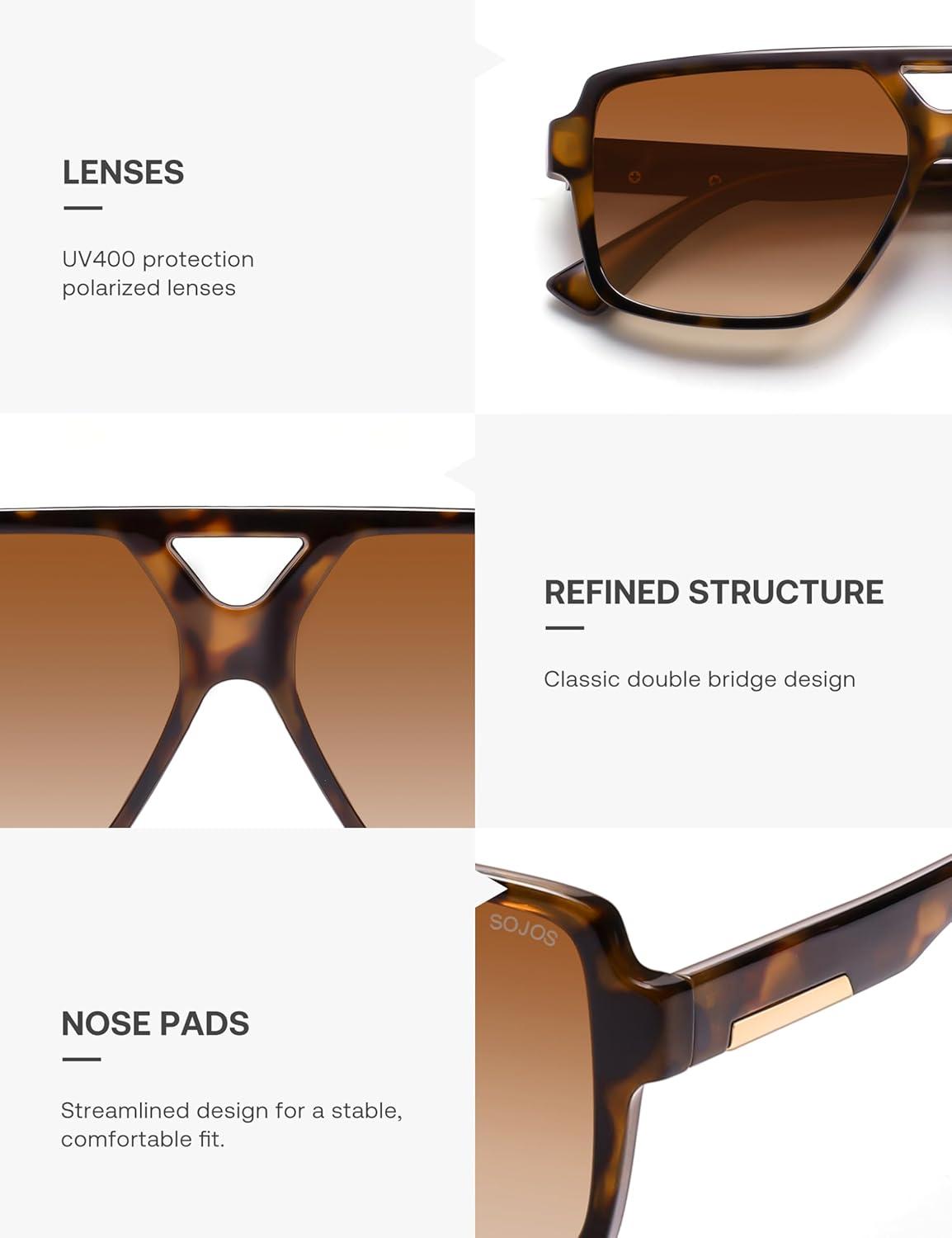 imageSOJOS Retro Oversized Square Polarized Sunglasses for Women and Men Vintage Shades Classic Large Sun Glasses SJ2618TortoiseGradient Brown