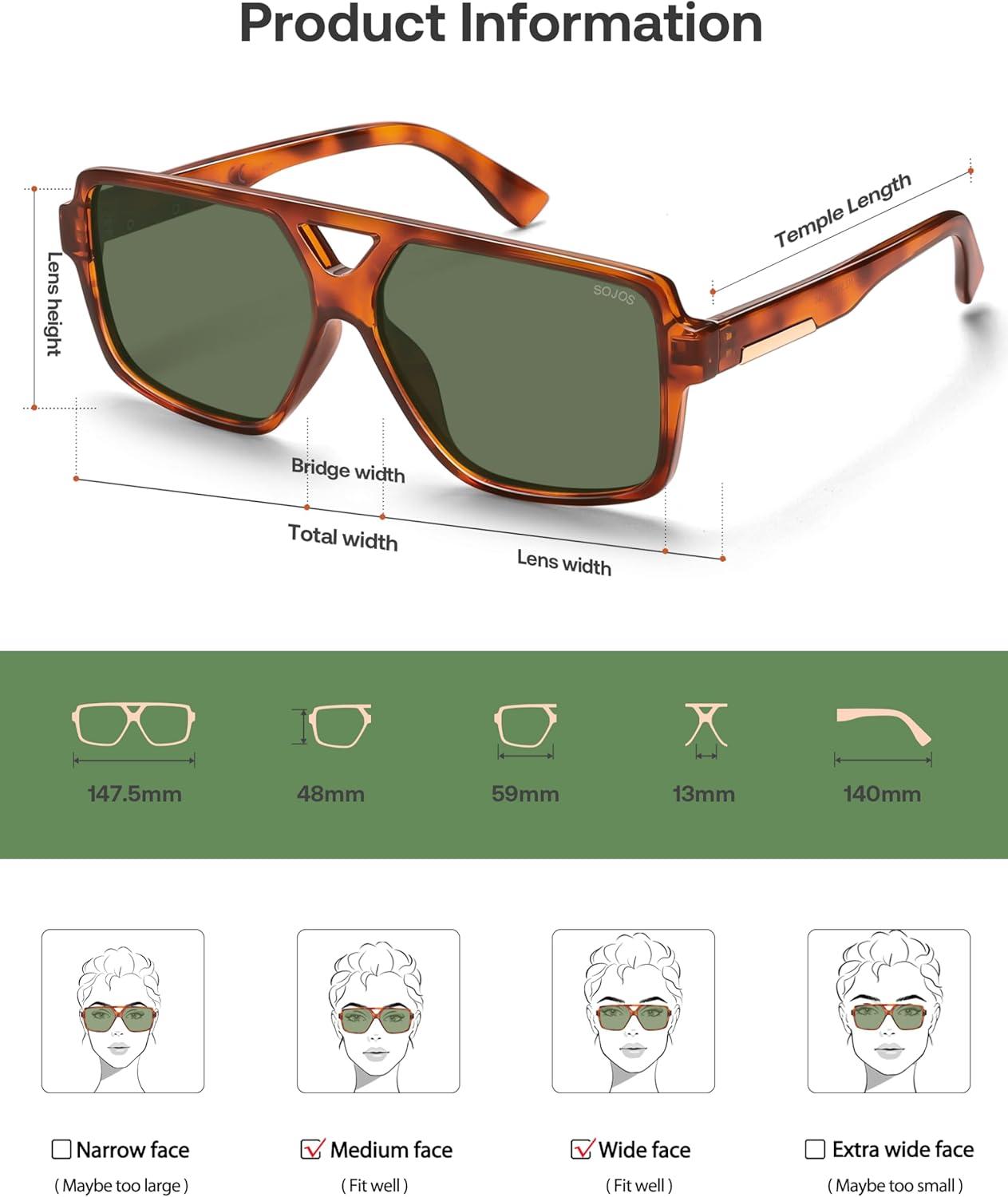 imageSOJOS Retro Oversized Square Polarized Sunglasses for Women and Men Vintage Shades Classic Large Sun Glasses SJ2618TortoiseGrey