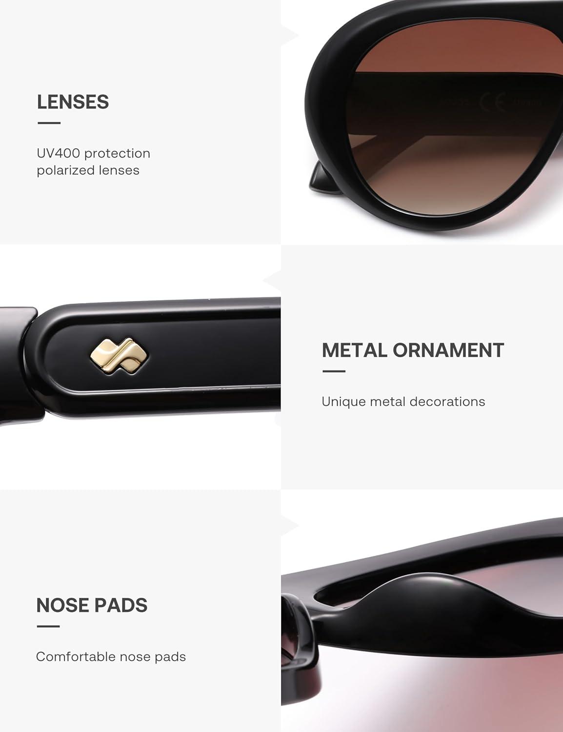 imageSOJOS Trendy Oversized Polarized Aviator Sunglasses Womens Men Retro Vintage 70s Style UV Protection Sun Glasses SJ2390BlackDark Brown Grading