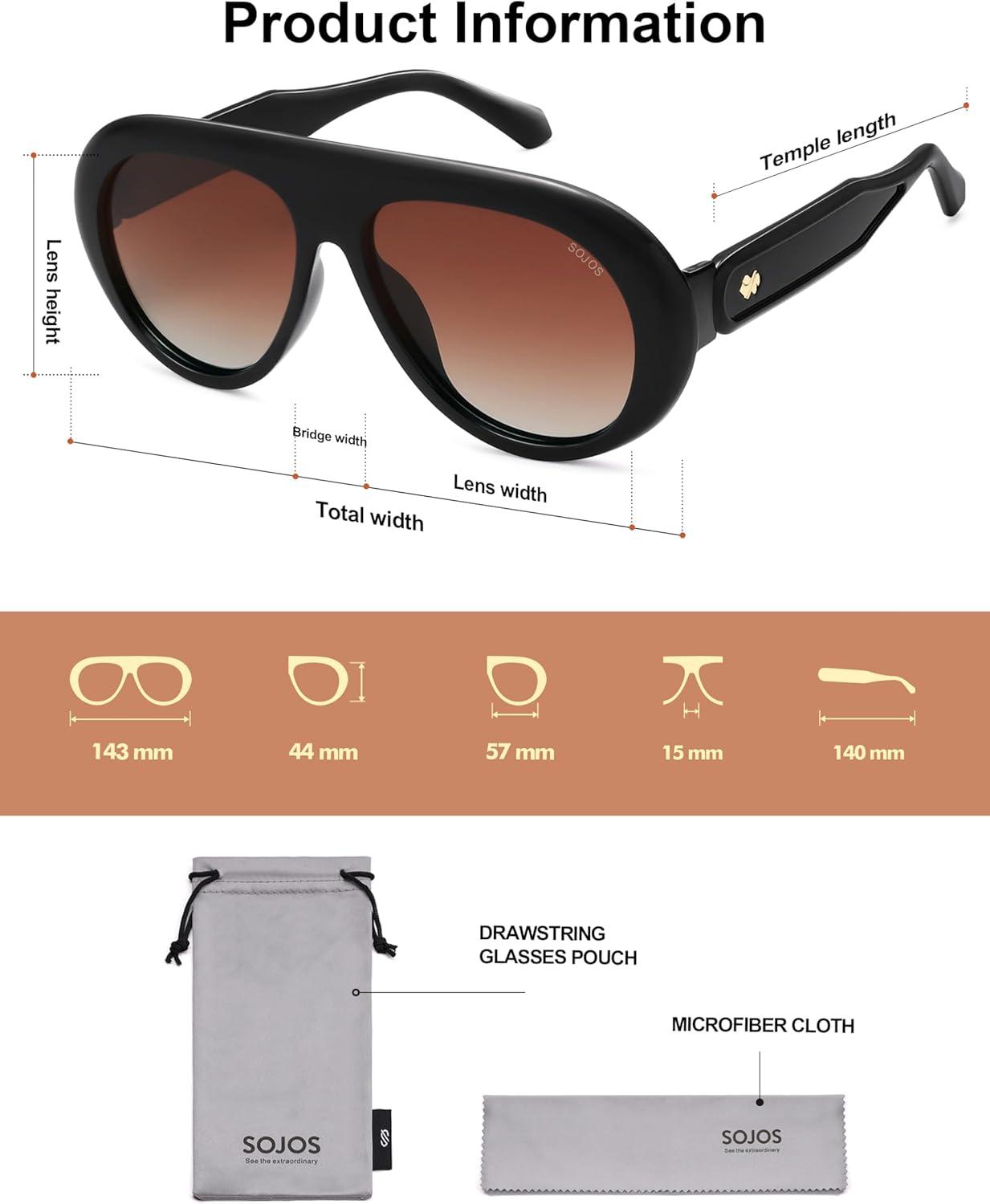 imageSOJOS Trendy Oversized Polarized Aviator Sunglasses Womens Men Retro Vintage 70s Style UV Protection Sun Glasses SJ2390BlackDark Brown Grading