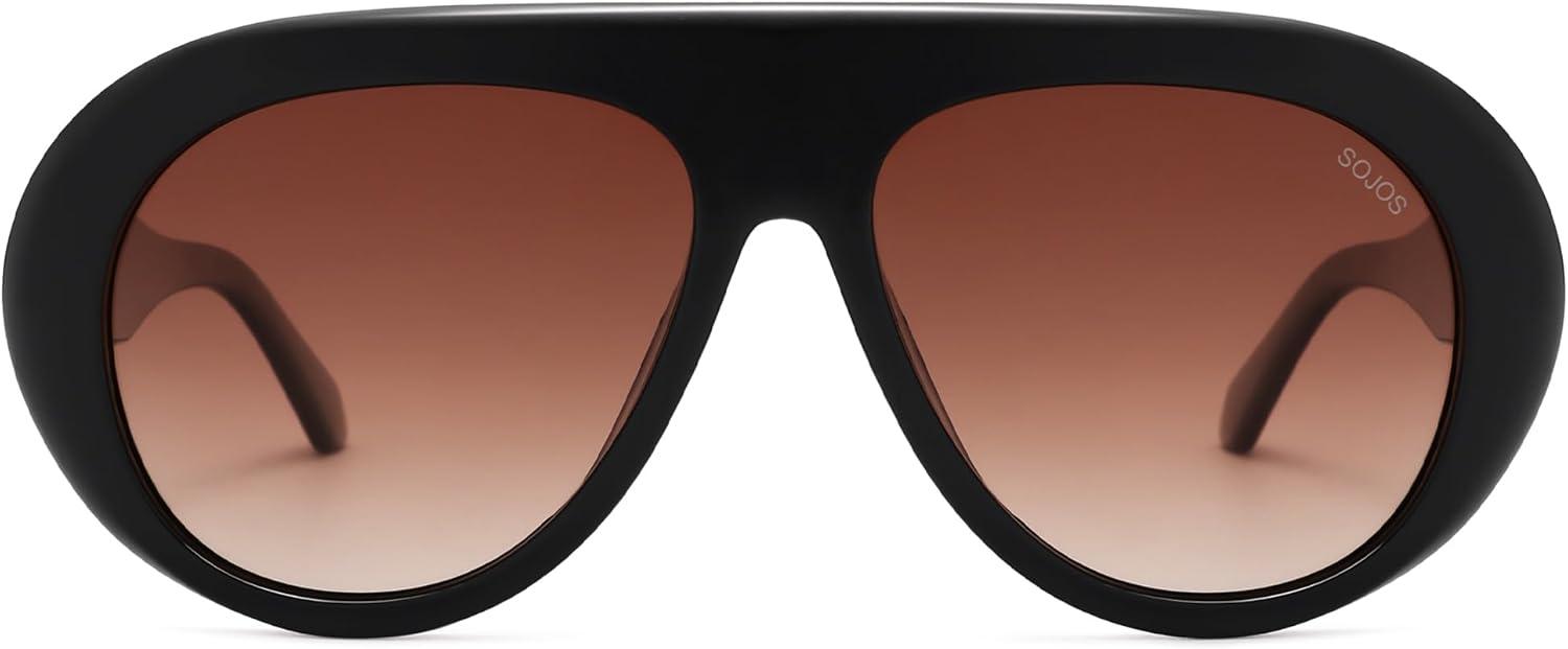 imageSOJOS Trendy Oversized Polarized Aviator Sunglasses Womens Men Retro Vintage 70s Style UV Protection Sun Glasses SJ2390BlackDark Brown Grading