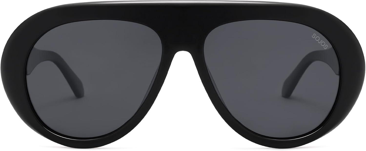 imageSOJOS Trendy Oversized Polarized Aviator Sunglasses Womens Men Retro Vintage 70s Style UV Protection Sun Glasses SJ2390BlackGrey