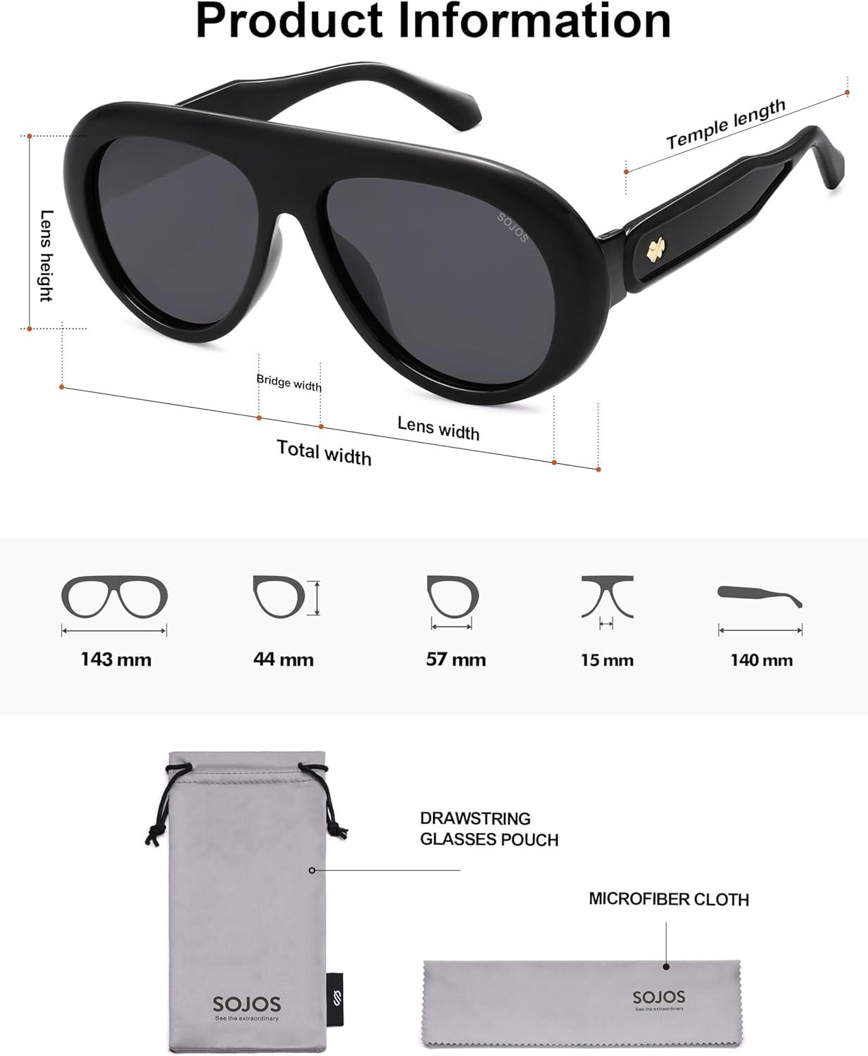 imageSOJOS Trendy Oversized Polarized Aviator Sunglasses Womens Men Retro Vintage 70s Style UV Protection Sun Glasses SJ2390BlackGrey