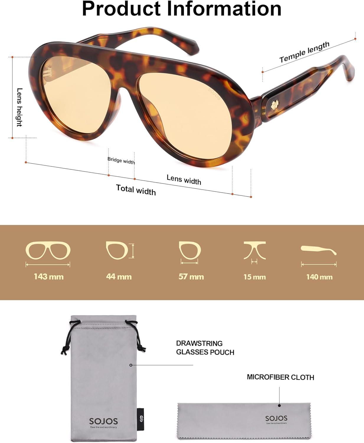 imageSOJOS Trendy Oversized Polarized Aviator Sunglasses Womens Men Retro Vintage 70s Style UV Protection Sun Glasses SJ2390Brown TortoiseLight Brown