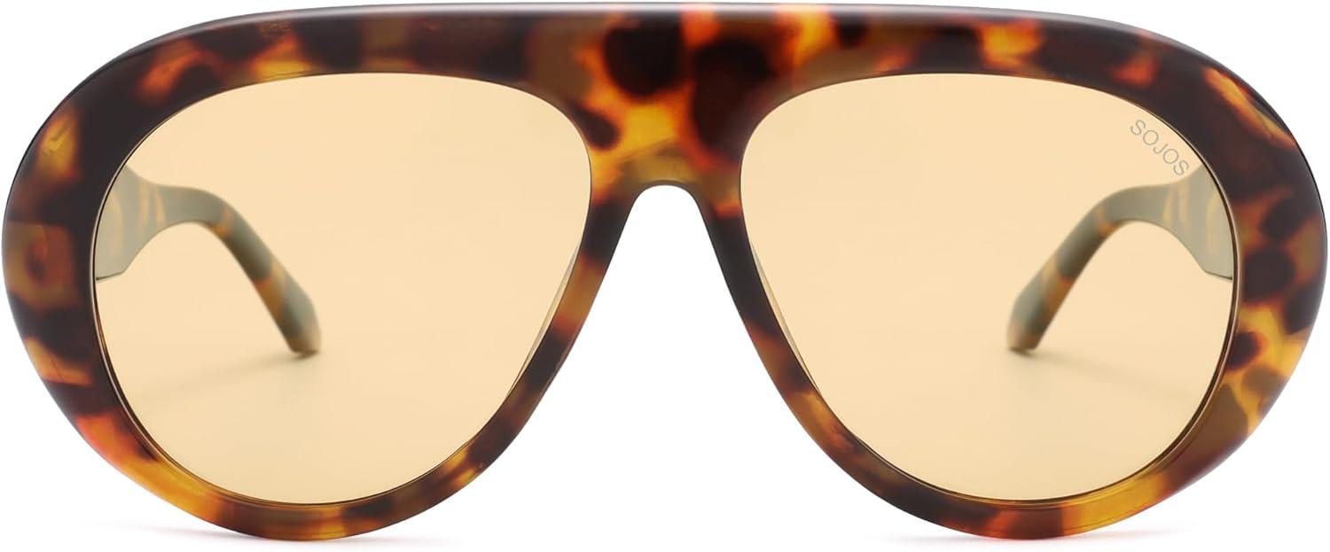 imageSOJOS Trendy Oversized Polarized Aviator Sunglasses Womens Men Retro Vintage 70s Style UV Protection Sun Glasses SJ2390Brown TortoiseLight Brown