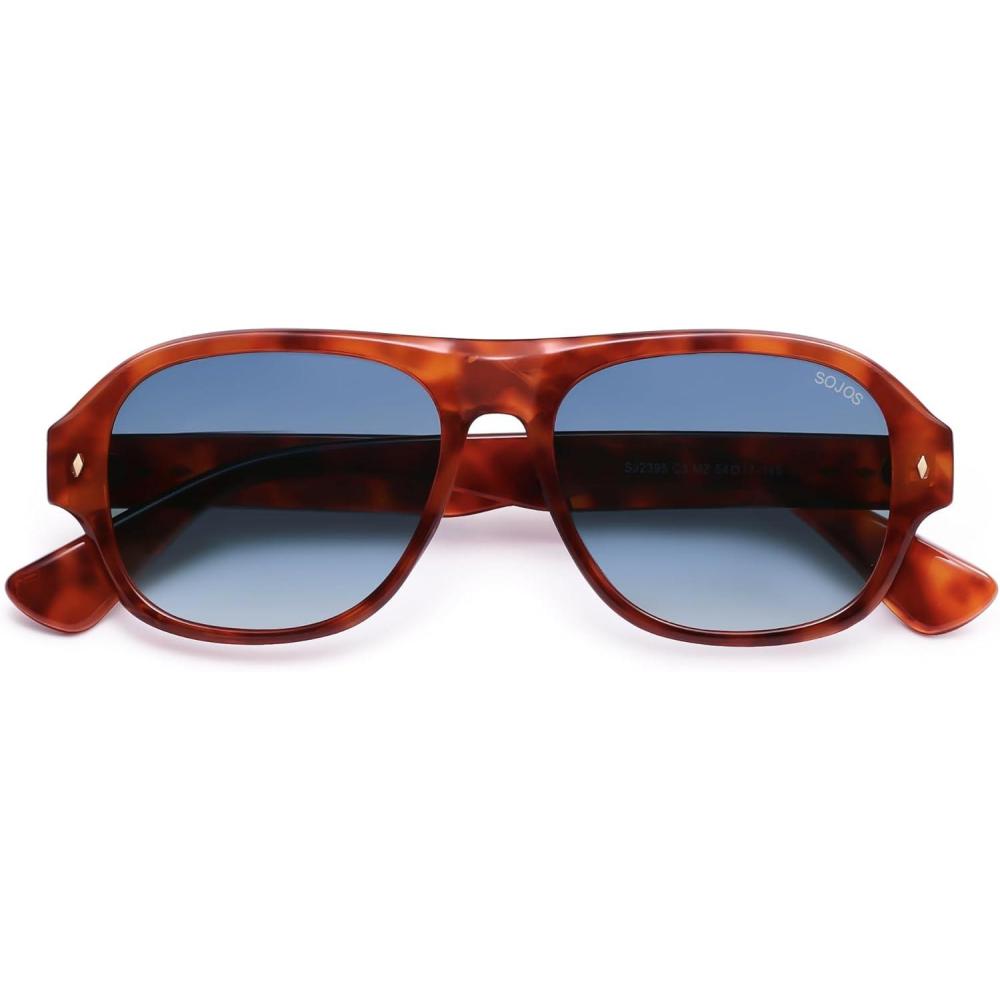 imageSOJOS Polarized Aviator Square Sunglasses for Women Men 90s Retro Vintage Oval Shades UV400 Lens SJ2395Red BrowntortoiseBlue Grading