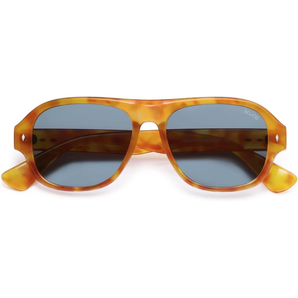 imageSOJOS Polarized Aviator Square Sunglasses for Women Men 90s Retro Vintage Oval Shades UV400 Lens SJ2395Yellow TortoiseBlue