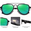 imageSOJOS Retro Aviator Polarized Double Bridge Sunglasses for Men Women Mirrored Lens SJ1051BlackGreenish Blue Mirrored