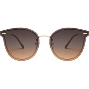imageSOJOS Classic Rimless Round Sunglasses for Women Diamond Cutting Lens Trendy Oversized Sun Glasses Gold Frame Gradient Brown lens SJ1153