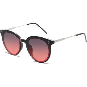 imageSOJOS Classic Trendy Round Sunglasses Womens Mens Oversized Large Shades UV400 Vacation Sunnies SJ2068Black  Gradient Grey  Red