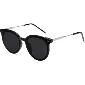 imageSOJOS Classic Trendy Round Sunglasses Womens Mens Oversized Large Shades UV400 Vacation Sunnies SJ2068Dark BlackBlack