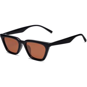 imageSOJOS Polarized Narrow Square Cateye Sunglasses for Women Retro Trendy Driving Glasses SJ2169BlackBrown