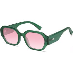 imageSOJOS Polarized Sunglasses For Women Retro Rectangle Womens Sun Glasses Trendy Narrow Square 90s Shades SJ2232GreenPink Grading