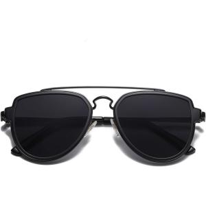 imageSOJOS Retro Aviator Polarized Double Bridge Sunglasses for Men Women Mirrored Lens SJ1051A BlackGrey