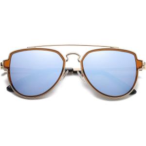 imageSOJOS Retro Aviator Polarized Double Bridge Sunglasses for Men Women Mirrored Lens SJ1051A10 GoldDusty Blue Mirrored