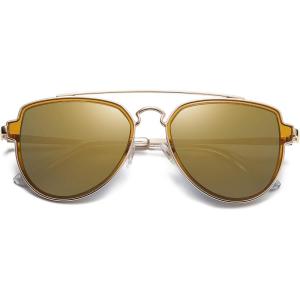 imageSOJOS Retro Aviator Polarized Double Bridge Sunglasses for Men Women Mirrored Lens SJ1051GoldGold Mirrored
