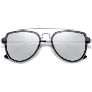 imageSOJOS Retro Aviator Polarized Double Bridge Sunglasses for Men Women Mirrored Lens SJ1051SilverSilver Mirrored