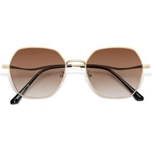 imageSOJOS Retro Hexagon Square Polarized Sunglasses for Women Men Vintage Hexagonal Polygon Shades SJ1101GoldBrown Grading
