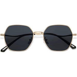 imageSOJOS Retro Hexagon Square Polarized Sunglasses for Women Men Vintage Hexagonal Polygon Shades SJ1101GoldGrey
