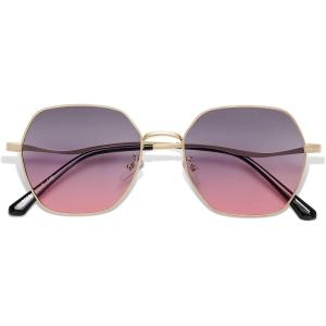 imageSOJOS Retro Hexagon Square Polarized Sunglasses for Women Men Vintage Hexagonal Polygon Shades SJ1101GoldPurple Grading