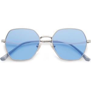 imageSOJOS Retro Hexagon Square Polarized Sunglasses for Women Men Vintage Hexagonal Polygon Shades SJ1101SilverBlue