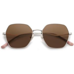 imageSOJOS Retro Hexagon Square Polarized Sunglasses for Women Men Vintage Hexagonal Polygon Shades SJ1101SilverBrown