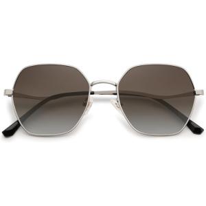 imageSOJOS Retro Hexagon Square Polarized Sunglasses for Women Men Vintage Hexagonal Polygon Shades SJ1101SilverBrown Grading