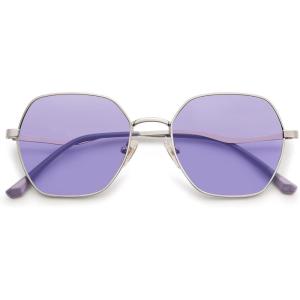 imageSOJOS Retro Hexagon Square Polarized Sunglasses for Women Men Vintage Hexagonal Polygon Shades SJ1101SilverPurple