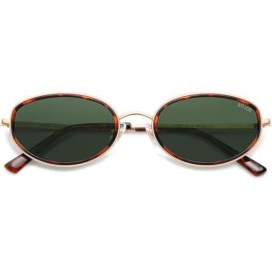 imageSOJOS Retro Trendy Oval Polarized Sunglasses for Women Men 90s Vintage Circle Round Sunnies SJ1248Brown TortoiseGreen